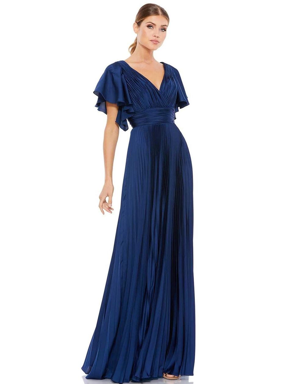 MAC DUGGAL Women's PLEATED A-LINE GOWN Blue FLUTTER SLEEVES Size 10
